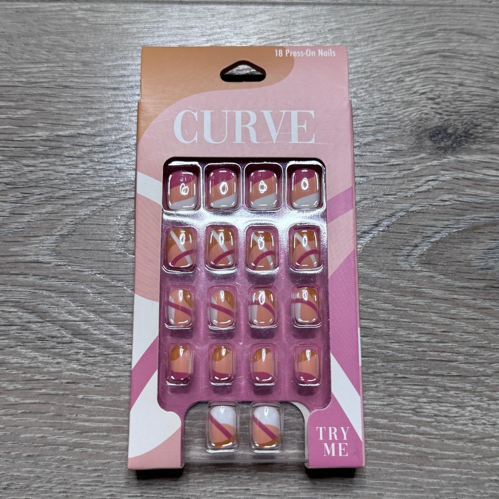 Taste Beauty Curve Press-On Nails 18 Count Pink Orange White Abstract GE2986HBAZ